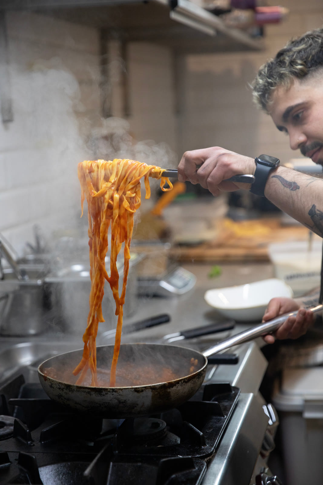 Pasta tilberedt i køkkenet.
