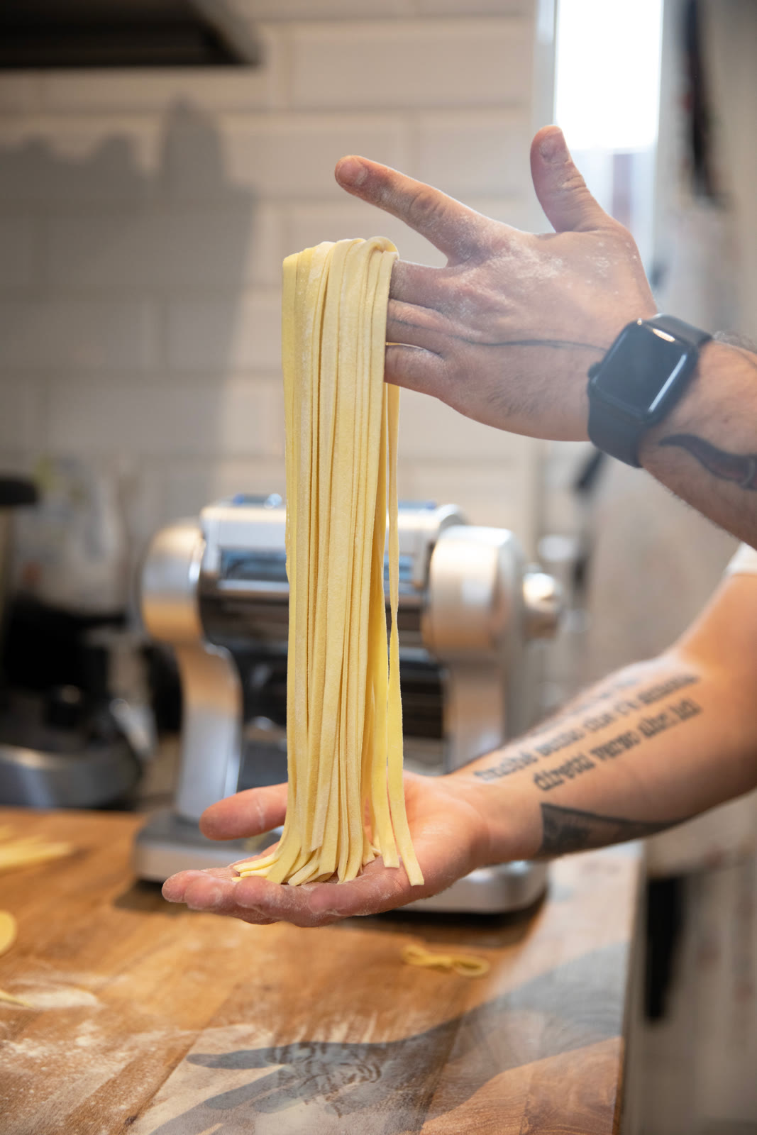 Frisk pasta rullet i dag.